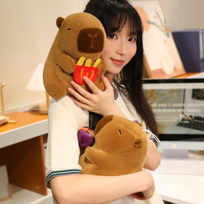 Cute Capybara With Basketball French Fries Cartoon Stuffed Animal Capybara Accompany Sleep Doll Xmas Gifts