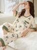 Korean minimalist style pajamas for women, summer cool thin cotton striped cropped pants, letter short-sleeve crew neck loungewear set