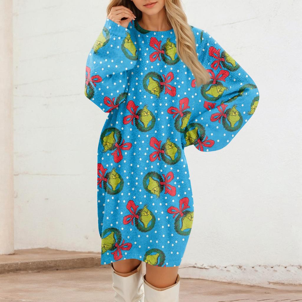 Lässige Plüschkleider mit Rundhalsausschnitt und langen Ärmeln für Damen