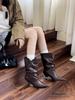 2025 European and American Style Metal Thin Heels Pointed Hand-tied Thin Short Boots