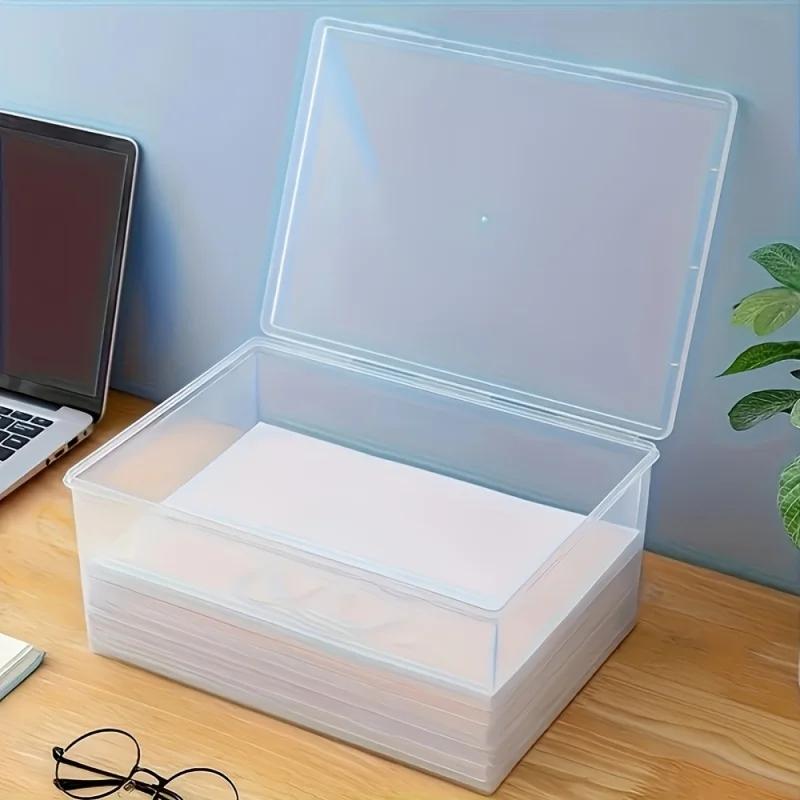 1Pc Large Rectangular Plastic Box, Transparent Stackable Storage Box with Lid, Lightweight Plastic Container