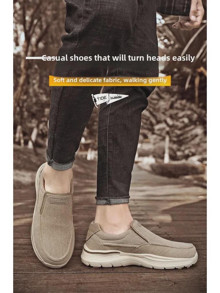 Men's Large-Size Slip-On Canvas Loafers with Thick Soles