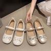 Gentle Wind Low Heel Round Head Mary Jane Shoes New Bow Pearl Ballet Shoes Women's Sweet Casual Shoes