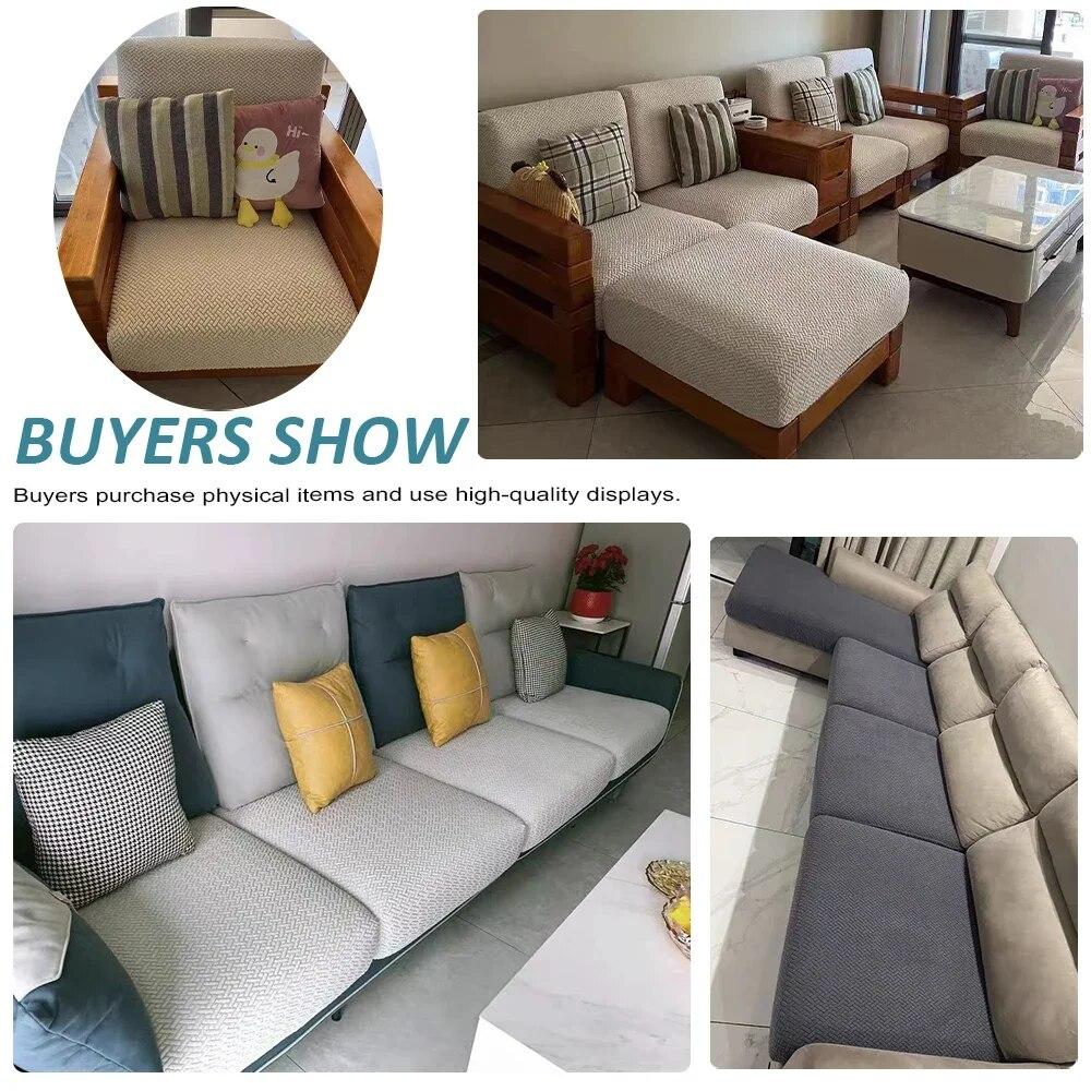 Jacquard Sofa Seat Covers Luxury Plain Sofa Cushion Cover Stretch Washable Sofa Cover Living Room Kids Spandex Home Decoration