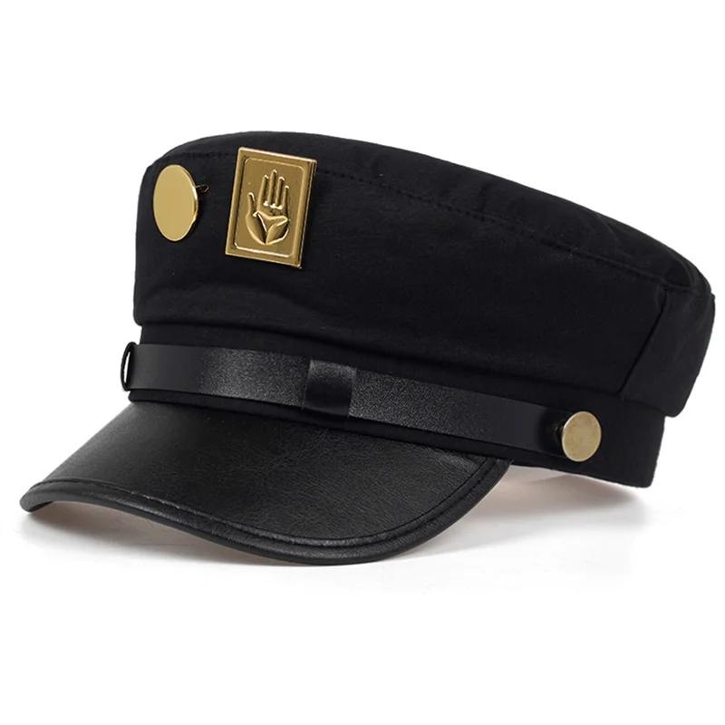 Anime JoJo's Bizarre Adventure Kujo Jotaro Cosplay Pet Unisex Volwassene Metalen Badge Hoed Prop zwart