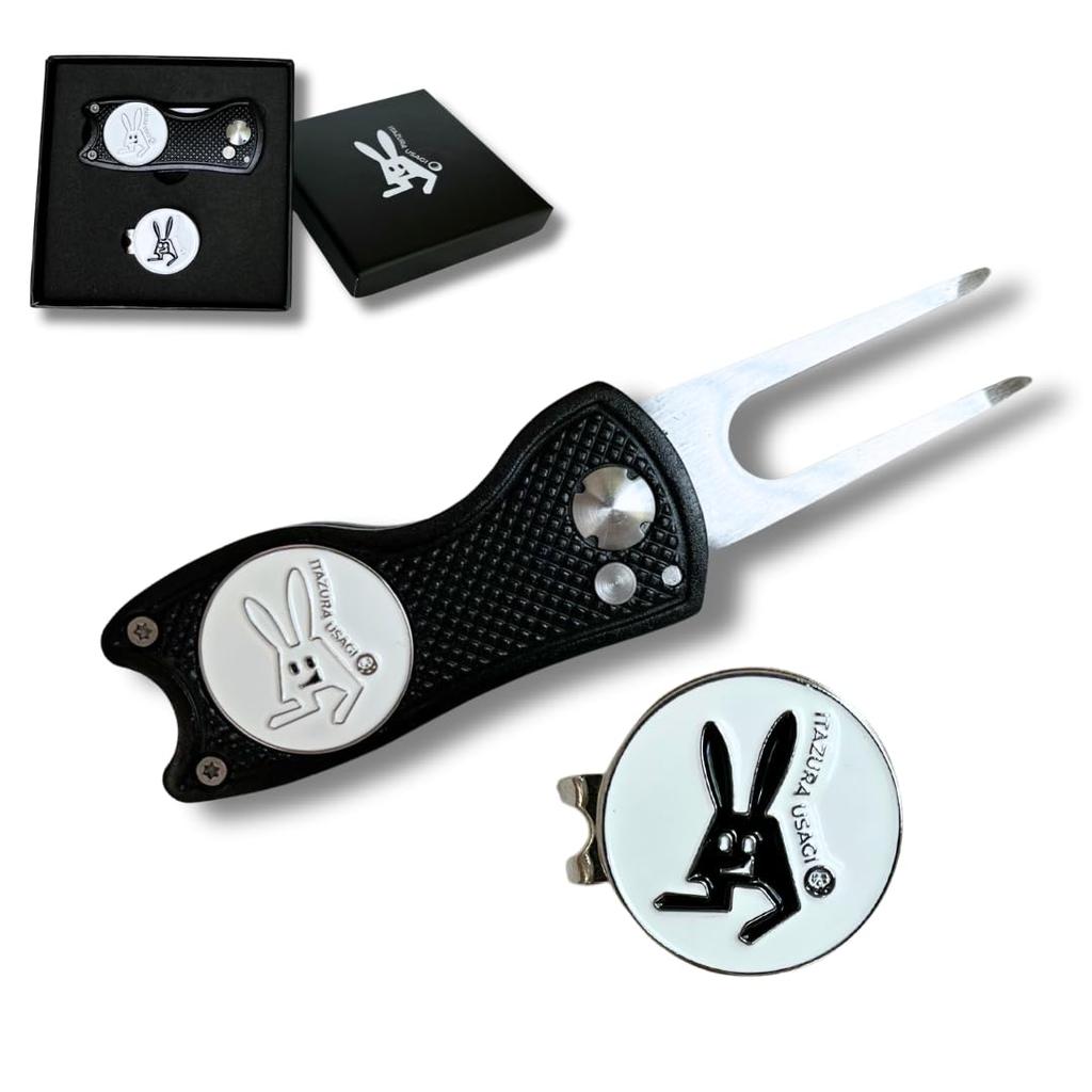 ITAZURA USAGI Golf Golf Marker Green Fork Comes with Competition Prize Box & (Black) -