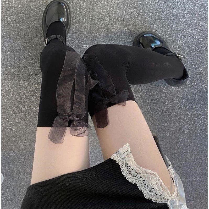 Slim Black Silk Sweet Cute Sexy Knee Socks High Thigh Socks Lolita Bow JK Stockings Women
