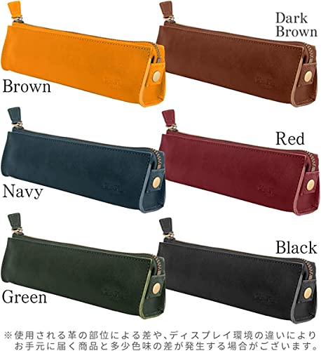 Dom Teporna Genuine Leather Pencil Case, Slim, Stylish, Italian Leather, Smooth Zipper, Small, Fits Fountain Pens, Stationery, Dark Brown