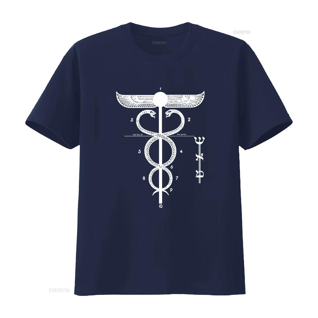 Ancient Caduceus Symbolic Serpent Art T Shirt Mercury Kabbalah Esoteric Mystic Design vintage Washed Versatile Comfortable