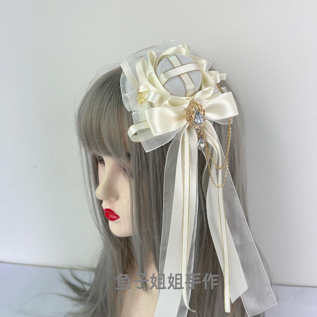 Original Cosplay Headdress Private Cos Accessories Lolita Navy Blue Lolita Top Hat Fascinator Hats Fedora Hat