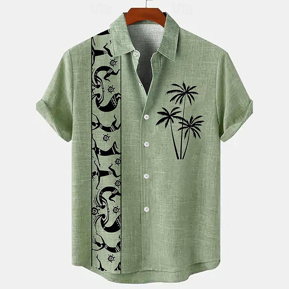 Camicia da uomo vintage con stampa etnica a maniche corte con colletto Camicie estive da uomo oversize Moda Casual Streetwear