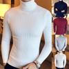 Casual Men Winter Solid Color Turtle Neck Long Sleeve Twist Knitted Slim Sweater