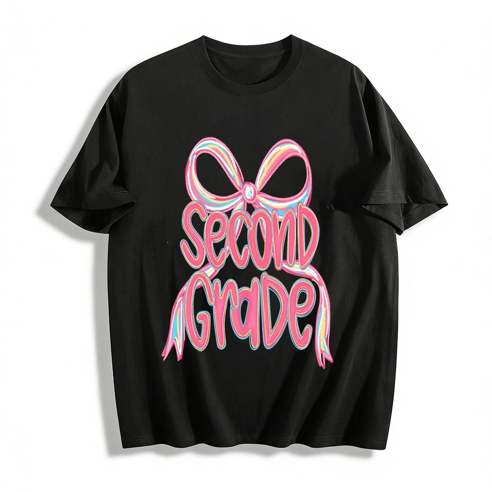 Cute Bow Second Grade Themed Kids  Top For Back To School Pure cotton T-shirt XXS