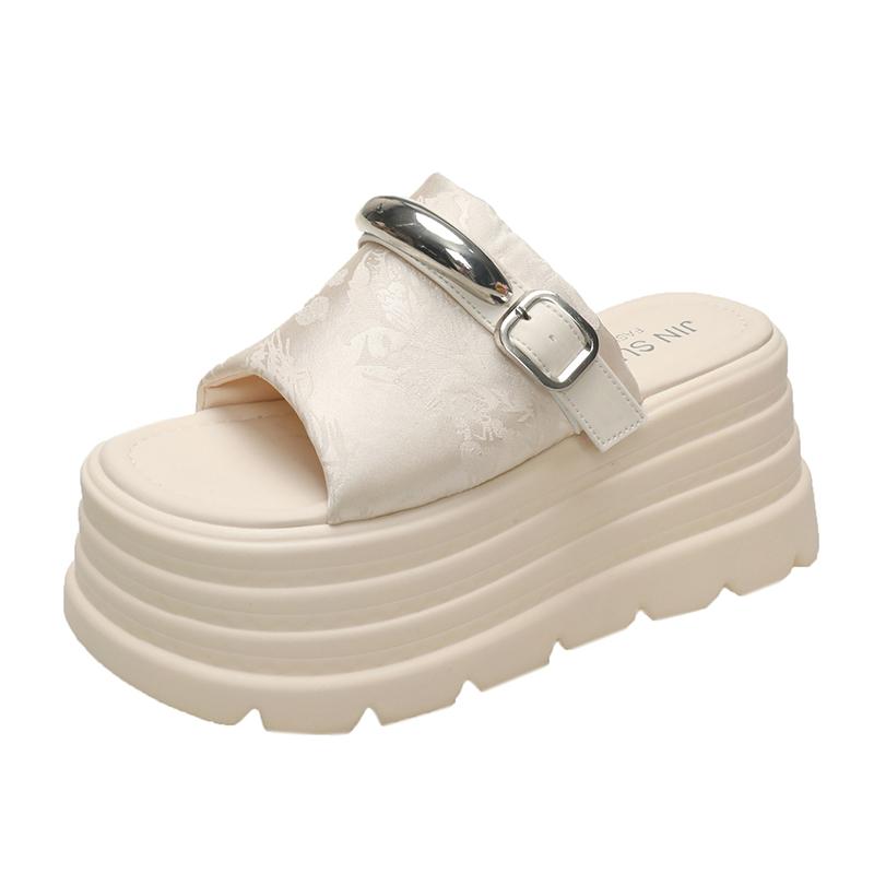 

Модные женские шлепанцы на массивном каблуке 8 см, сандалии на высокой платформе с открытым носком, женские 2025, модные новые летние шлепанцы на толстой подошве для пляжа 34 бежевый