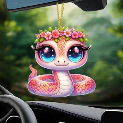 Růžový květ Hadí přívěsek Akrylový vánoční stromeček Závěsná dekorace na auto Legrační milovník hadů vánoční dárek