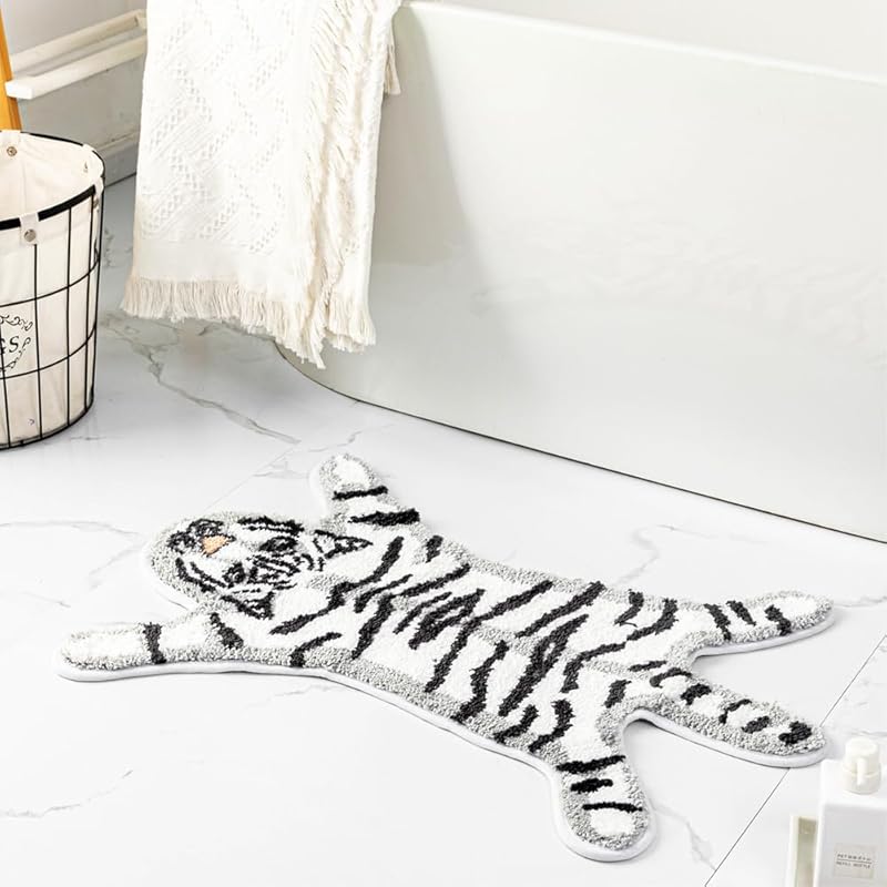 Orange Tiger Cute Bath Mat for Bathroom Fun Tiger Cartoon Bath Rugs for Kids Non Slip Animal Shaped Bathtub Mat Absorbent Bathroom Plush Shower Rugs