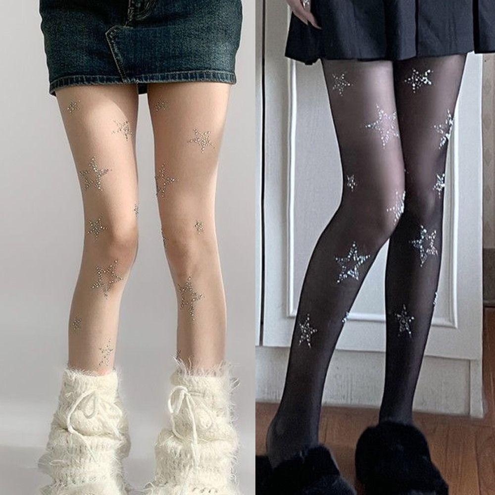Star Diamond Rhinestone Thigh High Stockings Fishnet Underwear Pantyhose Kawaii Women Pantyhose