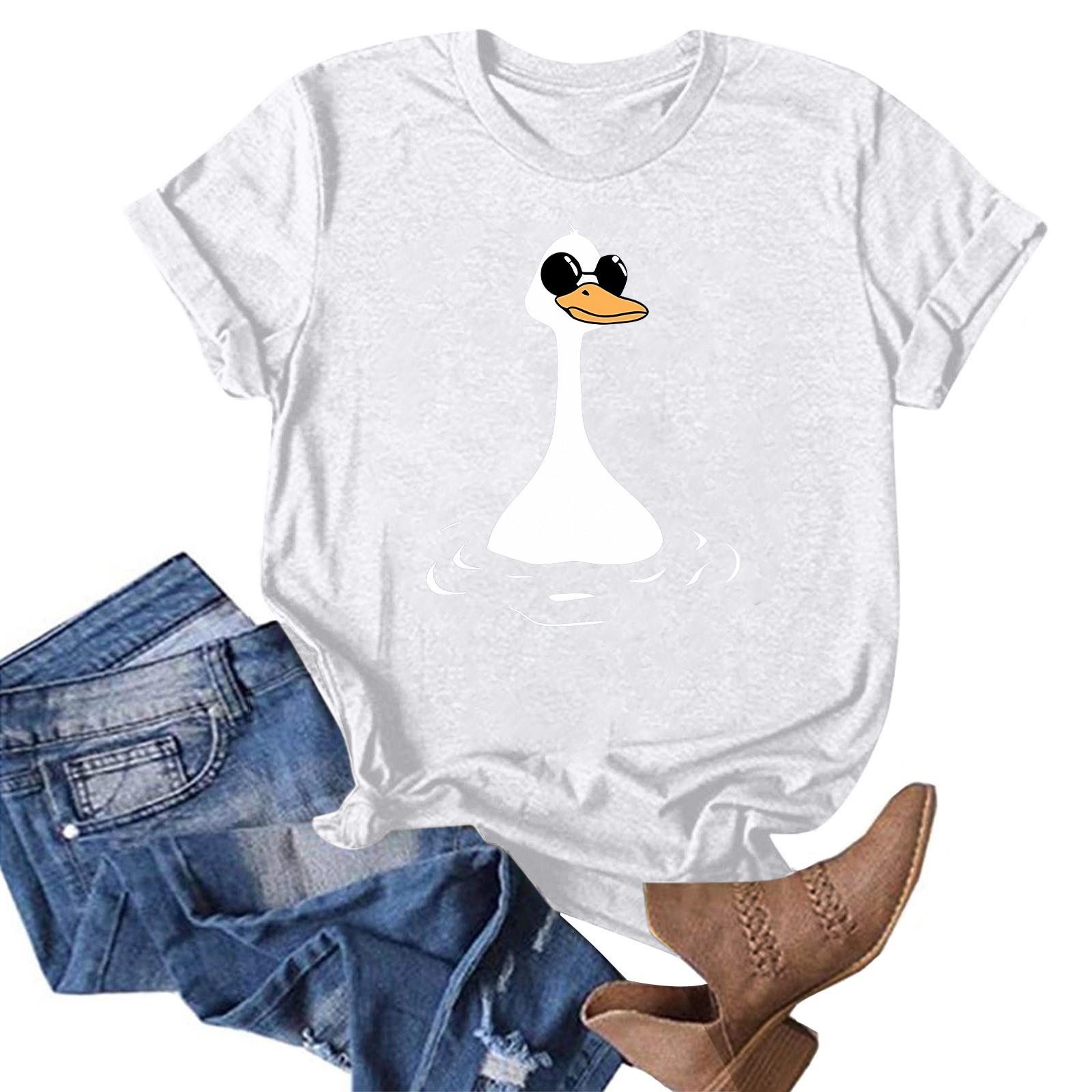 

Женская модная повседневная летняя удобная блузка с круглым вырезом и коротким рукавом с принтом XL белый