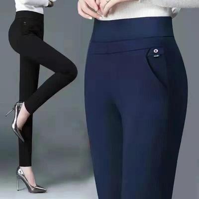Damen Frühlings- und Herbst-elastische High-Waist-Hose mit geradem Bein, schmal geschnittene minimalistische Hose für mittlere und ältere Menschen