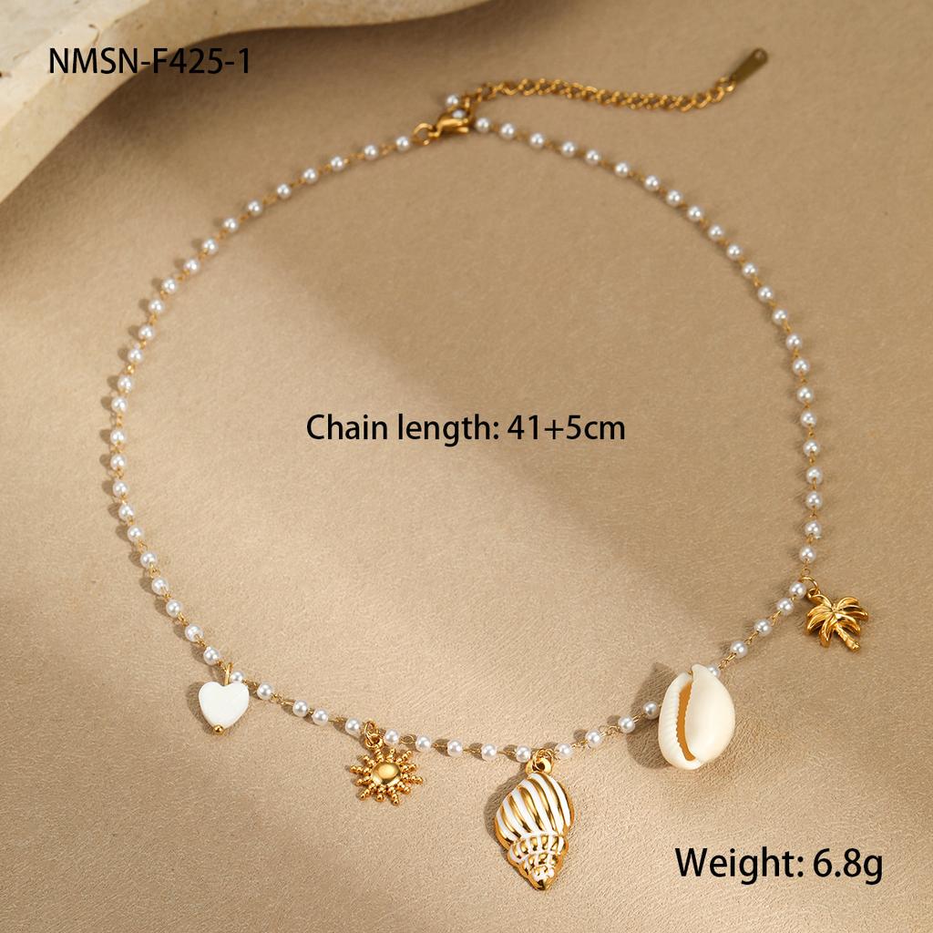 GEMCHIC Women's Baroque Pearl Stainless Steel Necklace Fashion Geometric Design