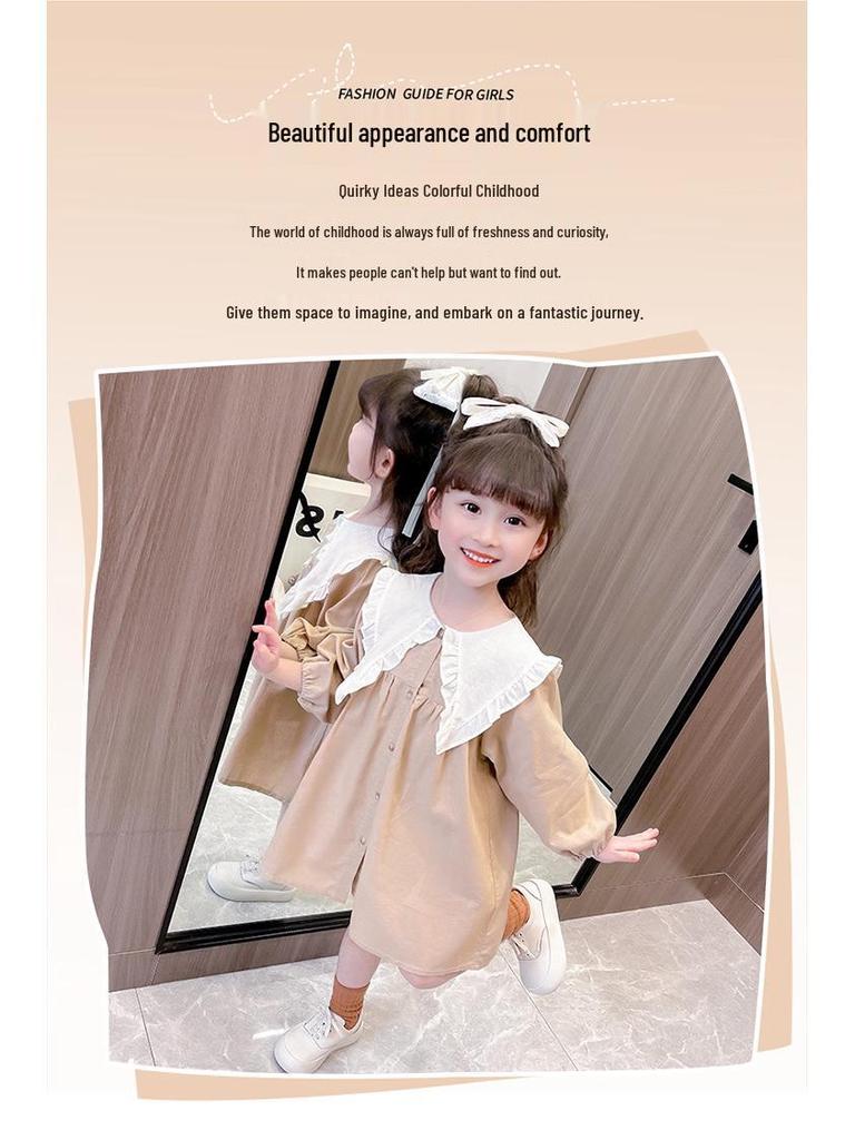 Spring Collection: Girls' Long-Sleeve Plaid Princess Dress In Cotton Linen.