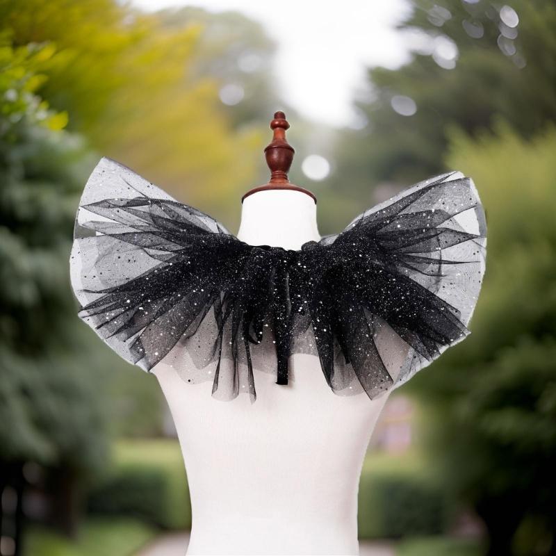 Victorian Sparkling Dots Layered Mesh Tulle Detachable Neck Ruff Ruffled Faux Collar Shawl for Halloween Clown Choker