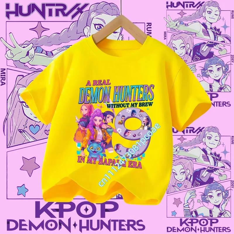 New K Pop Demon Huntersd T-shirt for Children Cartoon Birthday Number Printed T Shirts Girls Short Sleeves Tops Kids Clothing
