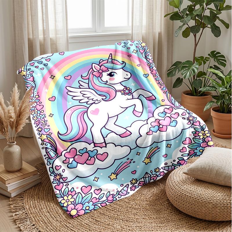 Magical Unicorn Rainbow Theme blanket Lightweight Warm Flannel Blanket Decorative Throw Blanket for Home Decoration