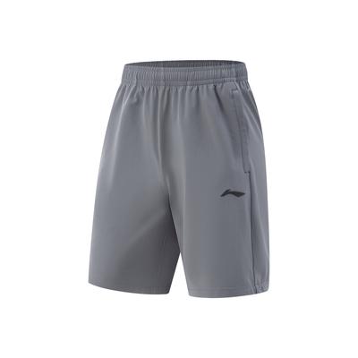 Li Ning Fitness Series Solid Color Mid Waist Drawstring Quick Dry Straight Leg Sports Shorts Men Shorts Thunderstorm-Gray AKSV111-20