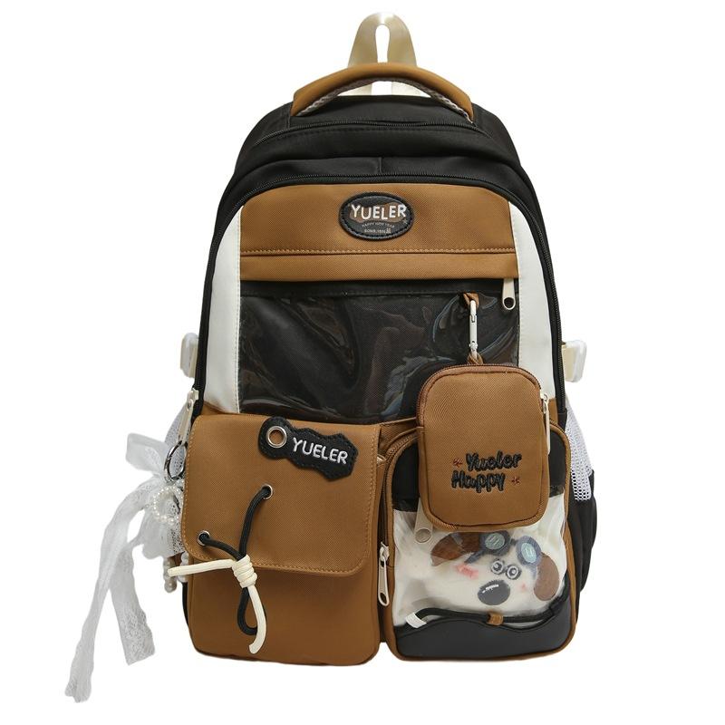 

Летний новый рюкзак в японском и корейском стиле высокой ценности, свежий цветной блок, для девочек и мальчиков, учеников начальной и средней школы, рюкзак с надписью чёрный