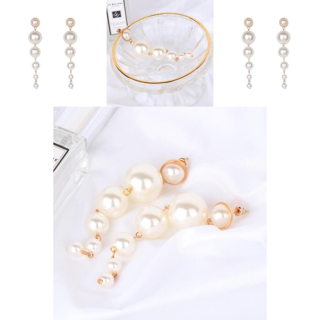 Stylish Gradient Pearl Earrings For Women Chic Long Statement Jewelry