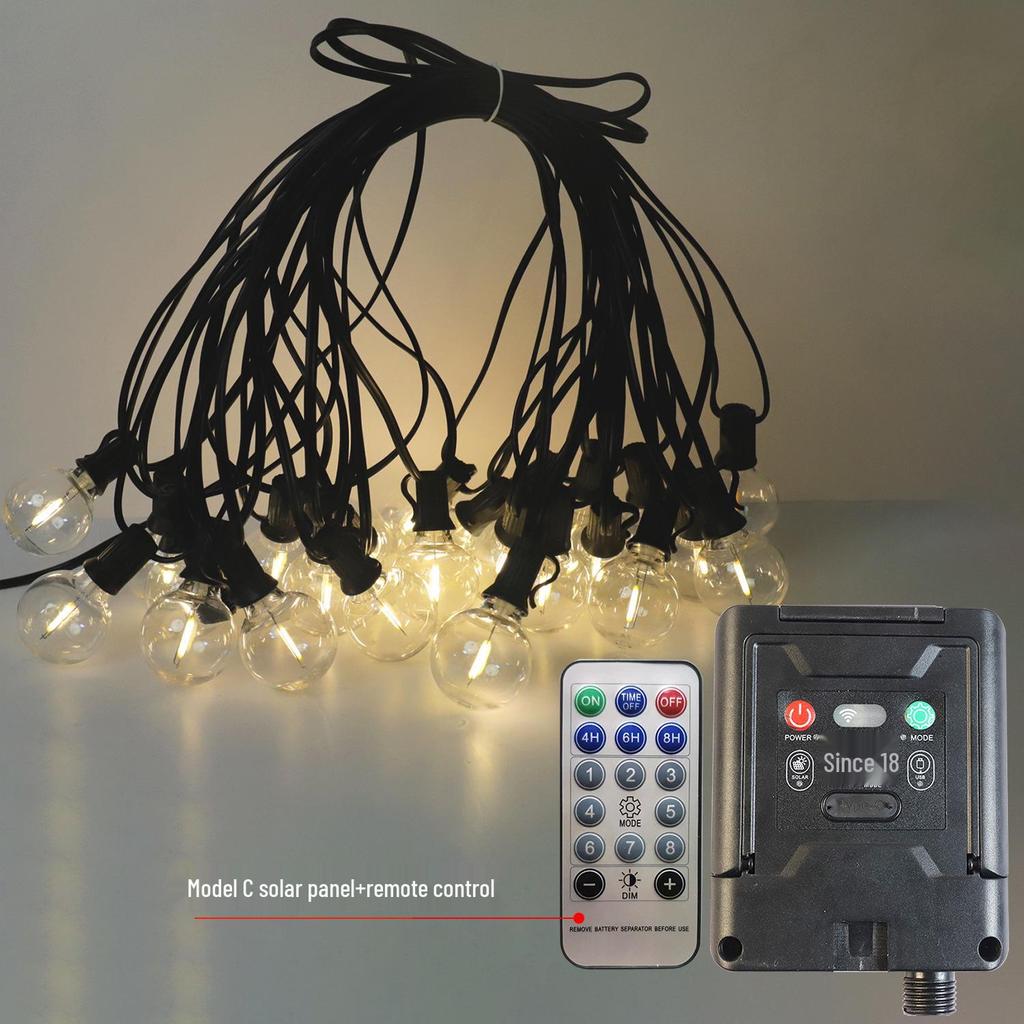 Vintage G40 LED Solar String Lights for Outdoor Camping, Garden, Patio, and Parties
