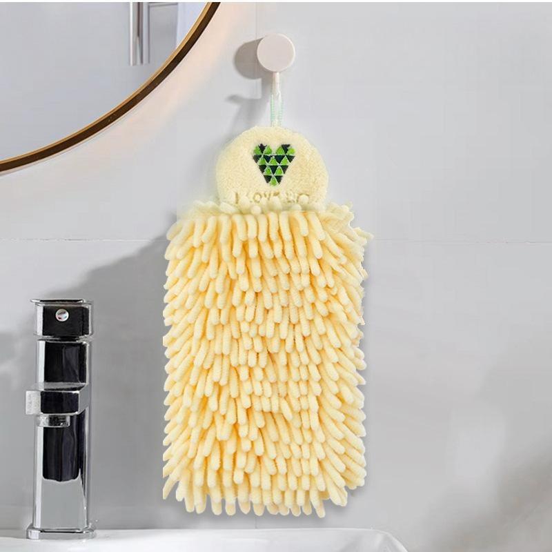 

Hangable Fast Drying Kitchen Towel Absorbent Chenille Hand Towel with Fun Cartoon Embroidery Design жовтий