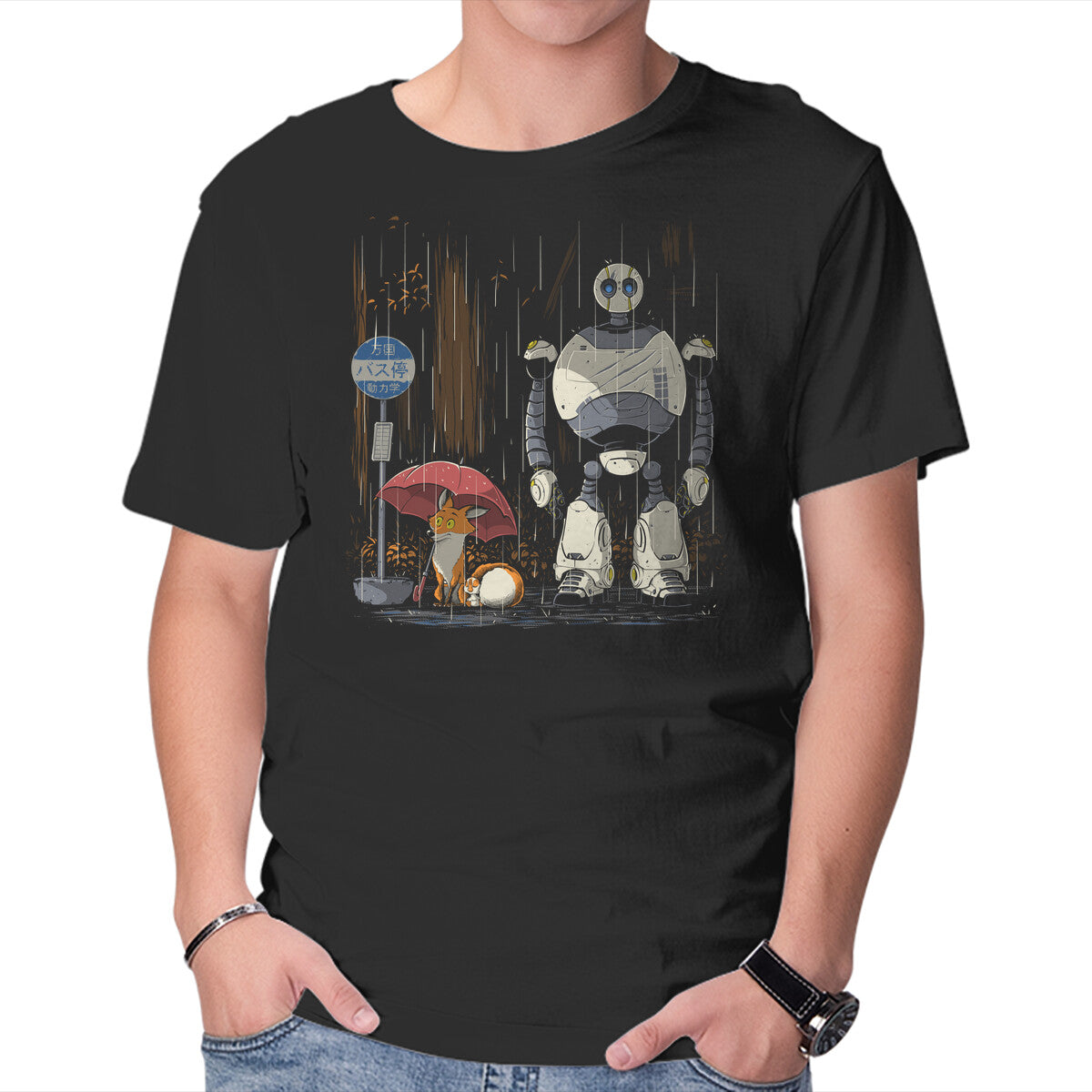 Unisex Crew Neck T-Shirt My Neighbor Robot Graphic Short Sleeve Casual Tee S