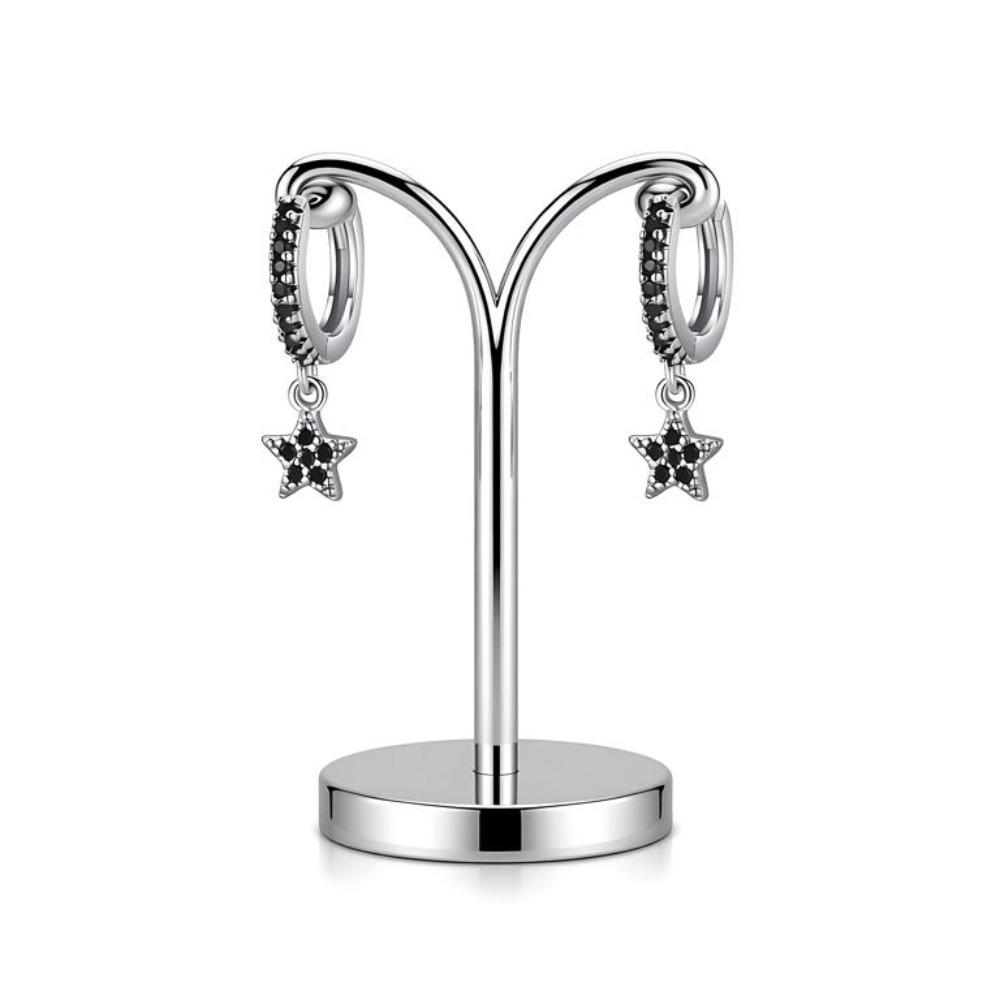 Black Awn Black Stars Long Drop Earrings
