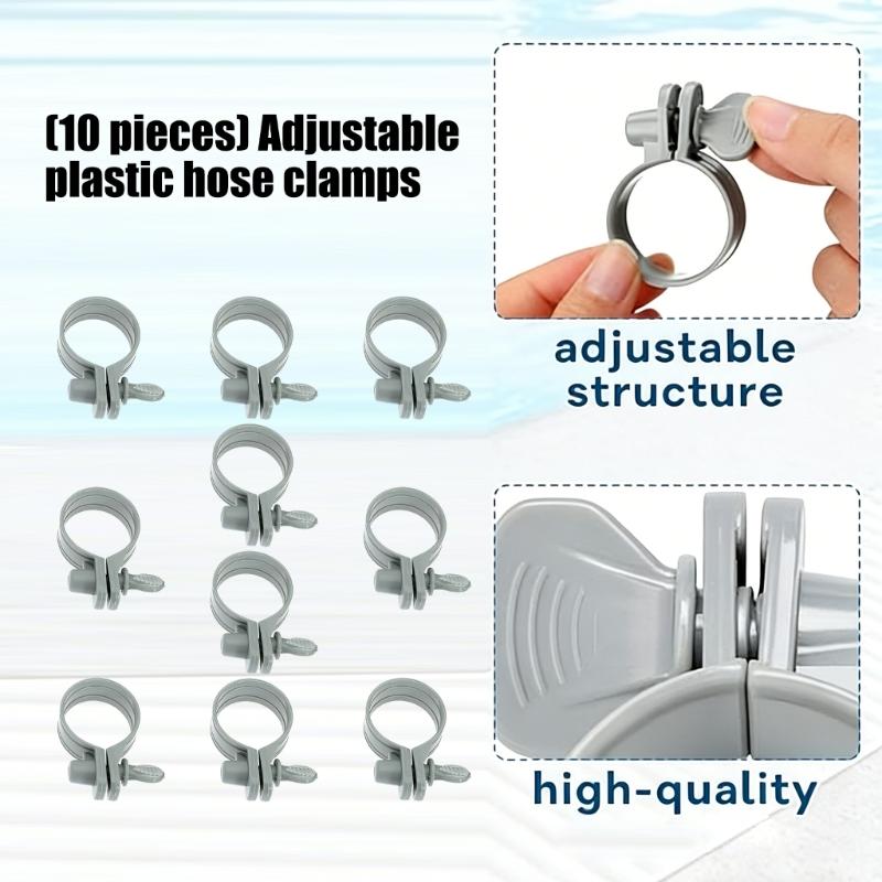 10Pcs Adjustable Hose Clamp For Swimming Pool Maintenance Screw Key Hose Clamps Plastic Filter Pump Connector Clips