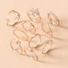 10Pcs Rings Suit For Women Gold-color Chain Ring Set Bohemian Style Coin Snake Moon Star Party Leaves Love Trend Gift Jewelry
