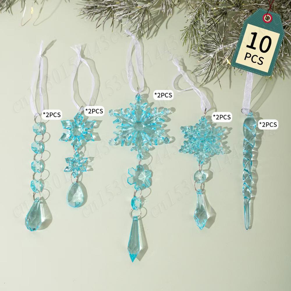 10Pcs Snowflake Crystal Pendants Christmas Decoraiton Xmas Tree Hanging Ornaments 2026 Acrylic Snowflake Decor For Xmas Party
