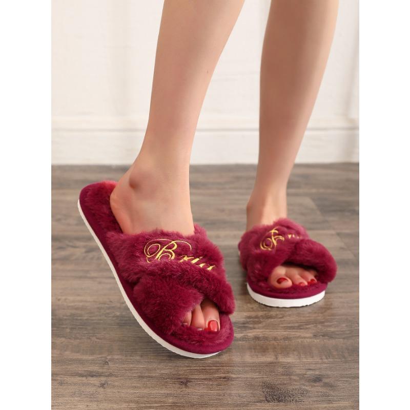 

Тапочки с буквенным дизайном, повседневные туфли с открытым носком, удобные свадебные тапочки для дома 40-41 винный