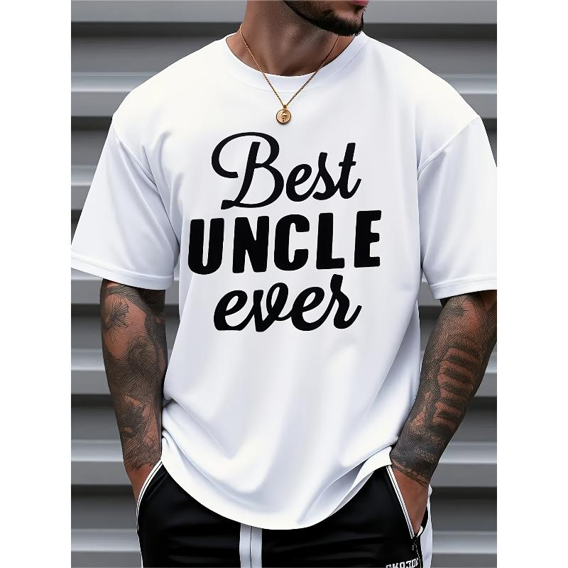 European sizes Best Uncle Ever" Men'S Casual Heat Transfer Print T-Shirt - Short Sleeves, Regular Fit, Summer White Print Text T-Shirt