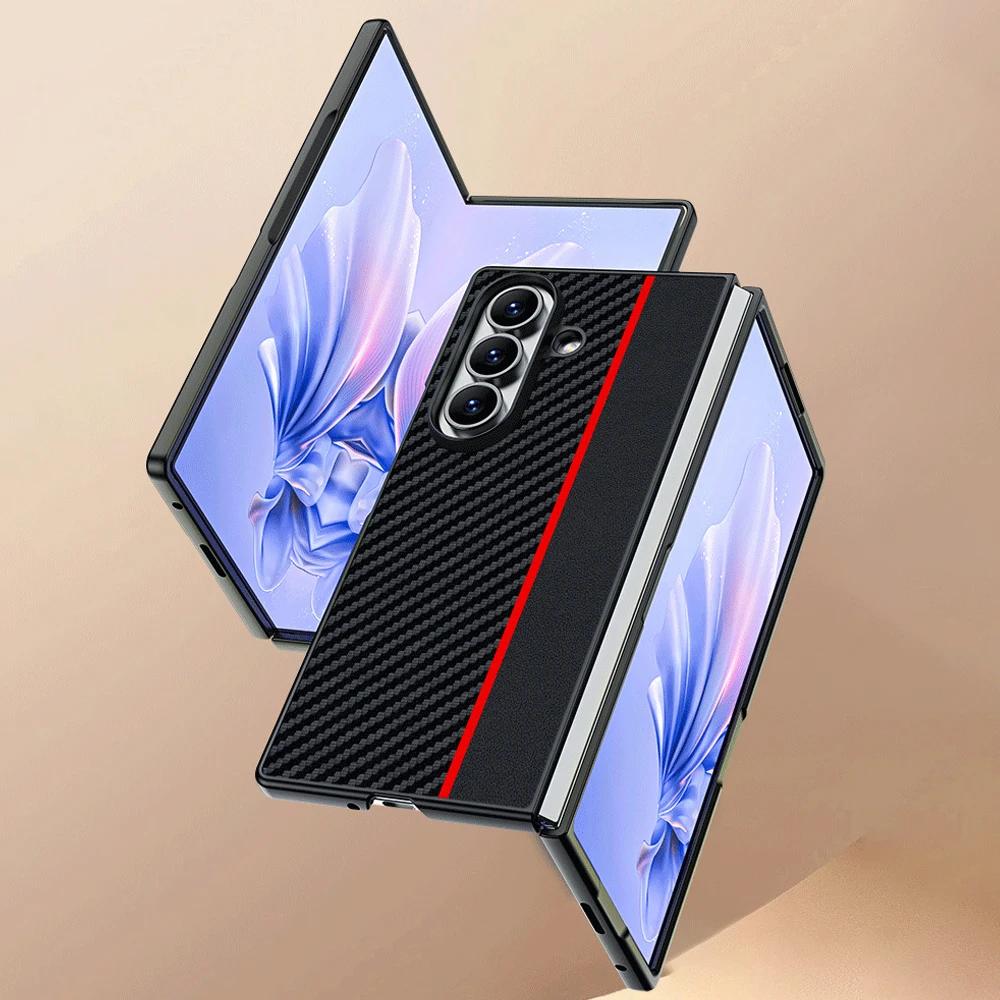 600D Business Sle Kevlar Carbon Fibre Leather Case For Samsung Z Fold 7 6 5 4 3 Solid Color Splice Shockproof Protect Cover
