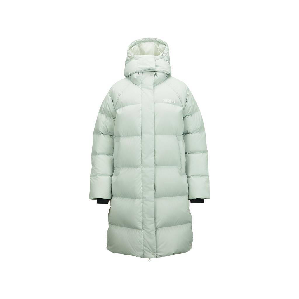 Skechers Outdoor Series Windproof Water-Repellent Oil-Resistant Warm Comfortable Sports Casual Long Hooded Down Jacket Women Outerwear L424W203-04X2