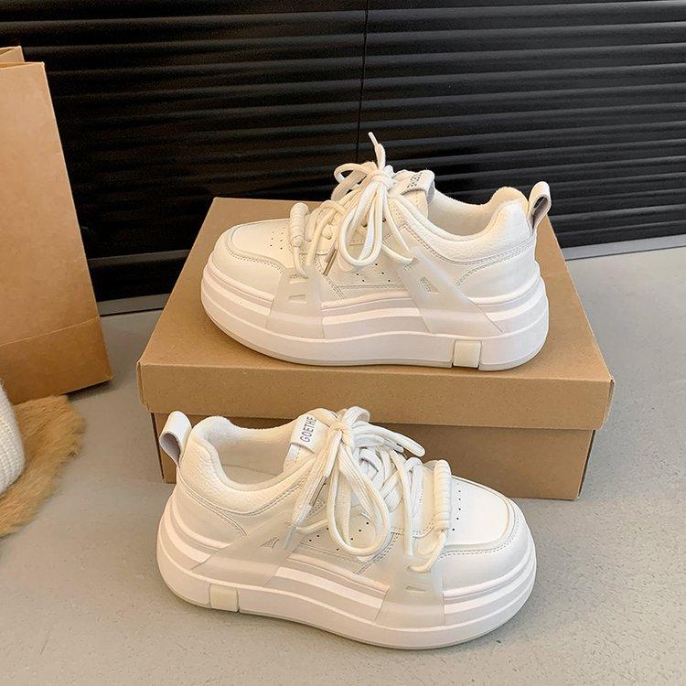 Leather little white shoes women's thick-soled heightening sports and leisure board shoes winter 2025 new soft-soled warm cotton shoes