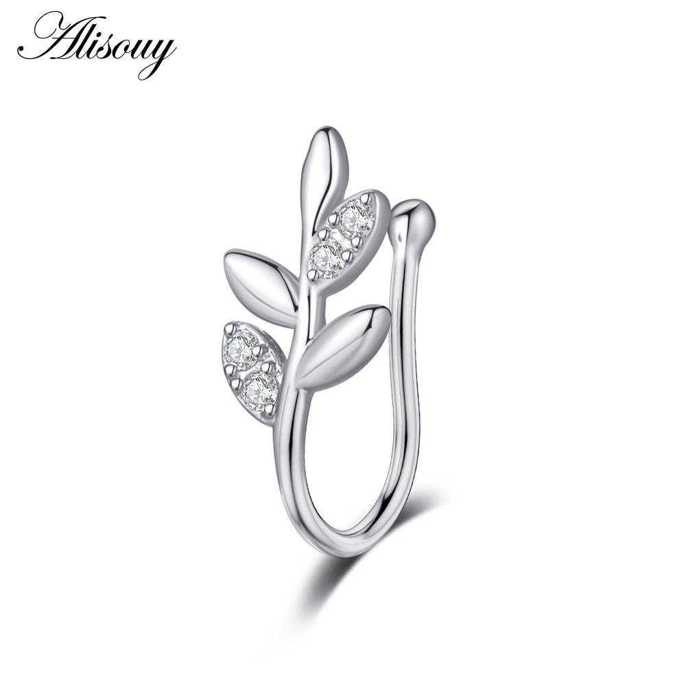 Alisouy 1pc Zirconia Fake Piercing Clip Nose Ring Body Jewelry for Women Ear Cuffs Heart Cross Star Leaf Flowers Clip Nose Rings