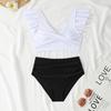 Women's Swimsuit Solid Color Ruffles Sexy High Waist Swimsuit Bikini Separate Suit Beach Wear