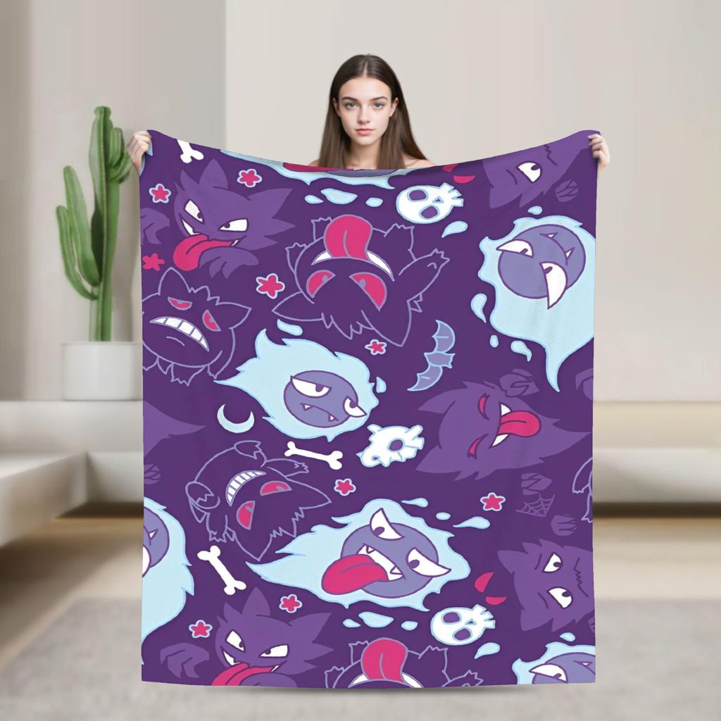 Anime Gengar Dark Pattern Blankets Quality Warm Pokemoned Throw Blanket Spring Decorative Bedroom Print Bedspread
