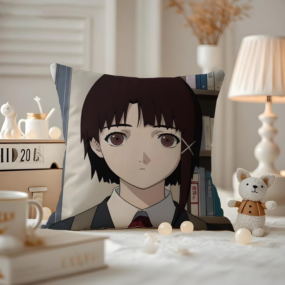 Anime EExperiments LLain Kissenbezug Milbendichter Kissenbezug Versteckter Reißverschluss seidiger kurzer Plüsch Sofakissenbezug