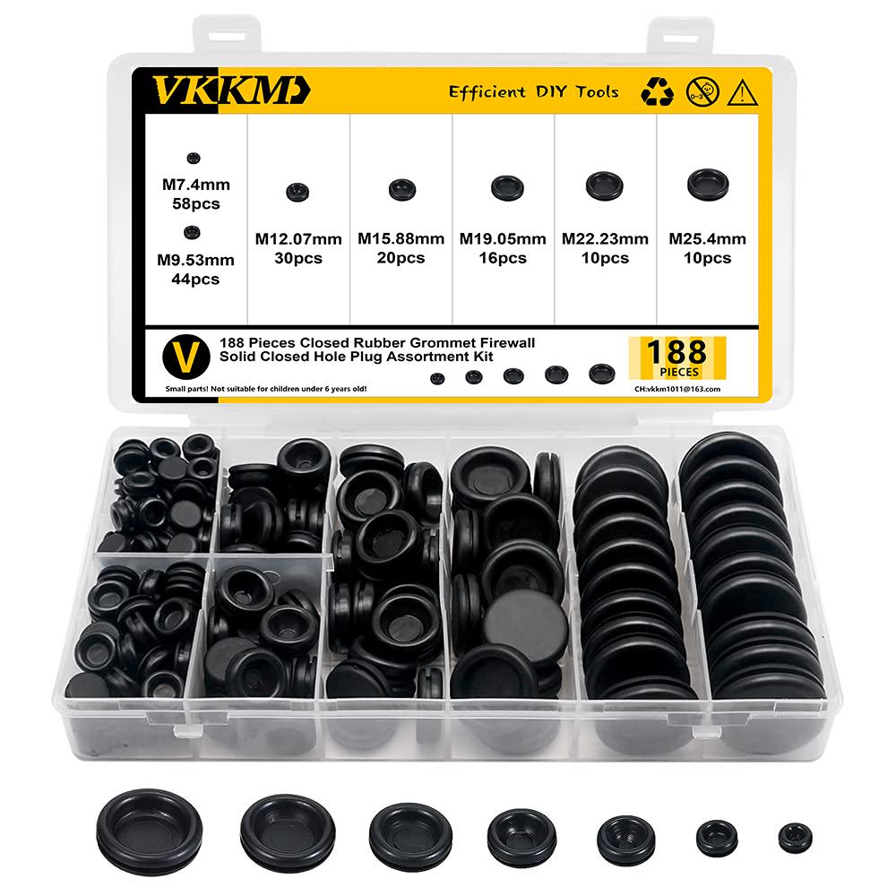 

188 Pieces Closed Rubber Grommet Firewall Solid Closed Hole Plug Assortment Kit for Wire Electrical Appliance Plumbing