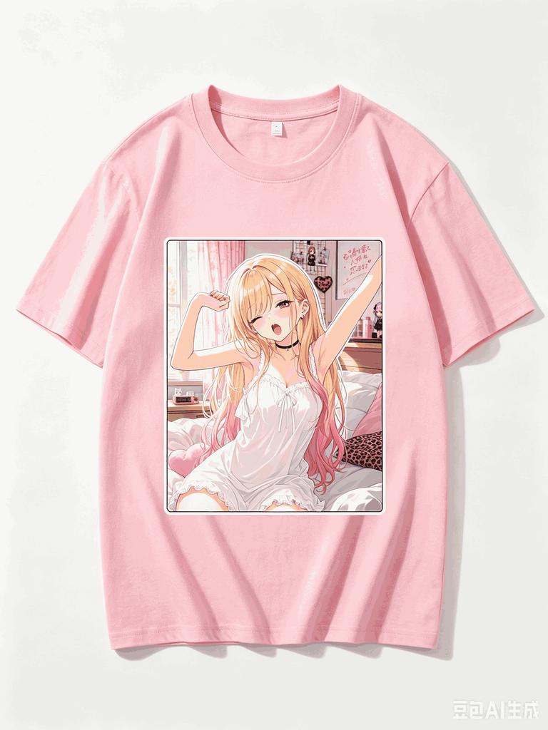 2026 New Unisex Crew Neck Casual Short Sleeve T-Shirt With Morning Stretch Bedroom Marin Kitagawa Anime Print T-shirt