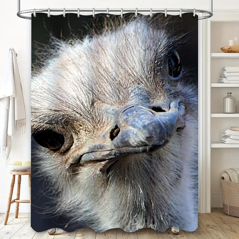 Large Print Shower Curtain With Eye-Catching Ostrich Design For Bathroom Decor Waterproof Fabric Material (Blue)